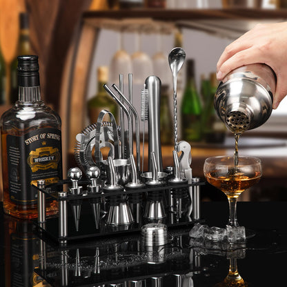 Cinnani Cocktail Set 20-piece - Professional Mixing Set with Stand and Bar Accessories - Shaker and Bartender Set made of Stainless Steel - Gift Set