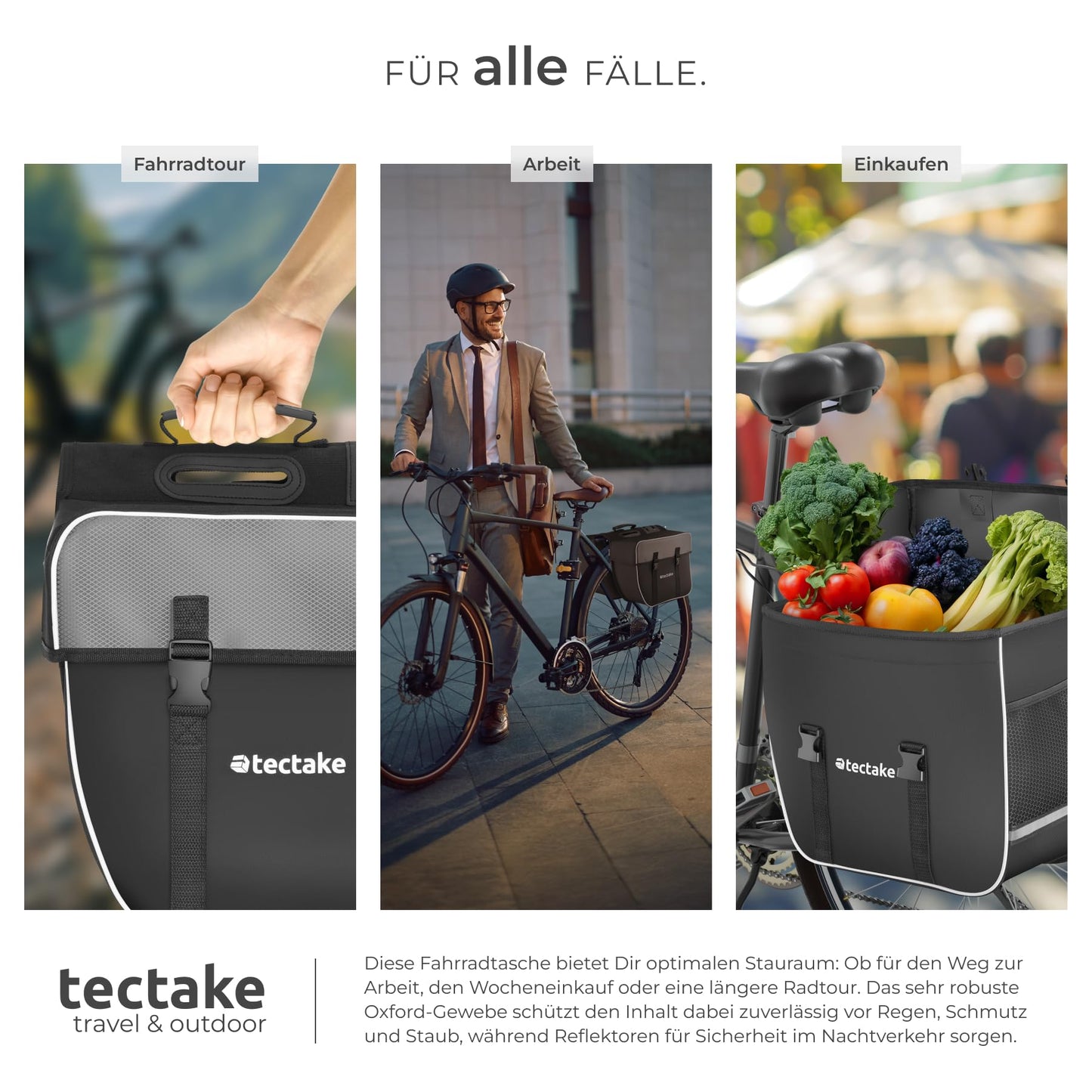 tectake® Luggage carrier bag for bicycles and eBikes, 35 L, Bicycle bags for luggage carrier, Saddle bag made of water-repellent PVC, Luggage carrier bags with reflective stripes and carrying handle, Bikepacking