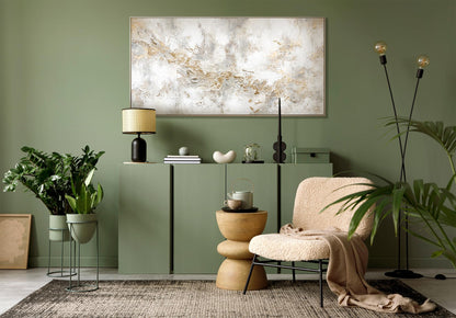 YS-Art Luxury Abstract Acrylic Painting on Canvas History Hand-painted Wall Art Living Room Modern Home Decor Office Gold Grey Beige Real Art with Frame 120x60 cm