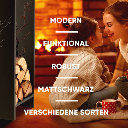 KADAX firewood rack, made of sturdy steel, black firewood holder, powder-coated firewood shelf in various patterns (30 x 35 x 90 cm Premium)