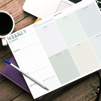 BIROYAL Weekly Planner Pad A4 undated (50 pages), desk pad with to-do list, weekly calendar planner with week overview & habit tracker for appointments, tasks & notes.
