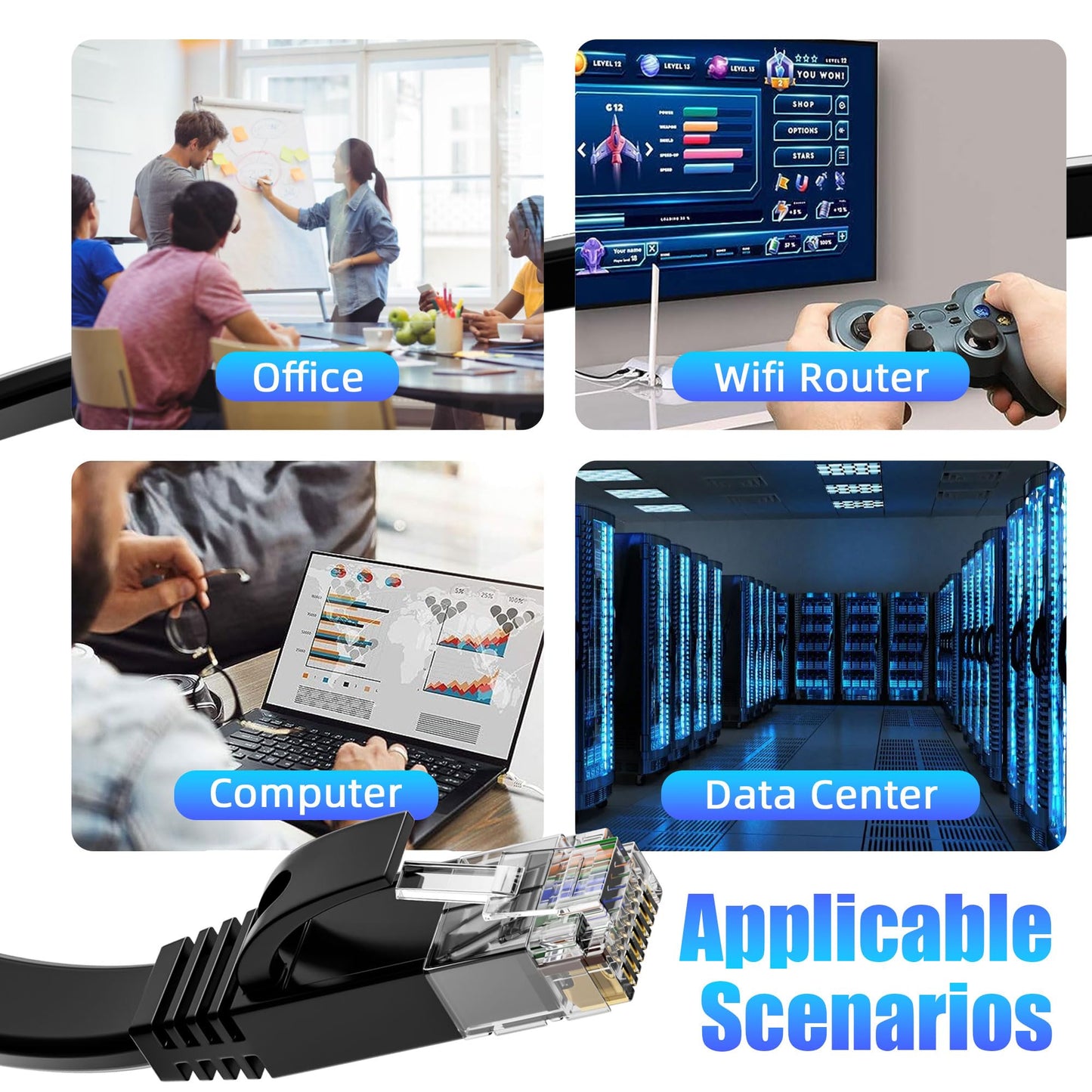 ikbc LAN Cable 40 meters, Cat 6 Ethernet Cable 40m High Speed Ethernet Cable 40m Flat Internet Cable Outdoor Indoor, UTP RJ45 Cable Gigabit Patch Cable for Modem Router PS4/5 (40 Clips)