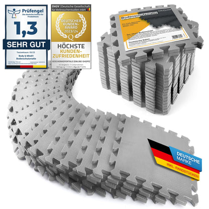 Ground protection mats XXL set; Fitness mat floor protection puzzle mat; Underlay mat for fitness equipment + FREE anti-slip mat; Exercise mat & sports mat for fitness room basement garage approx. 2m² Grey