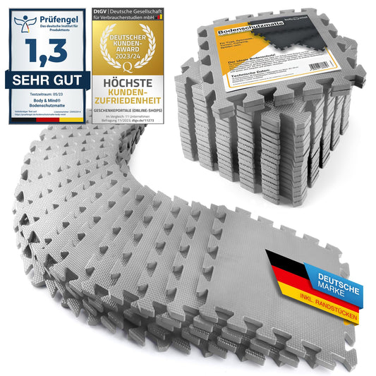 Ground protection mats XXL set; Fitness mat floor protection puzzle mat; Underlay mat for fitness equipment + FREE anti-slip mat; Exercise mat & sports mat for fitness room basement garage approx. 2m² Grey