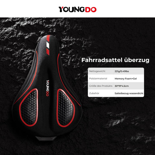 YOUNGDO Bike Saddle Cover, Ergonomic Gel Seat Cover, Bicycle Seat Padding, Soft and Comfortable, with Rain Cover, for Men & Women