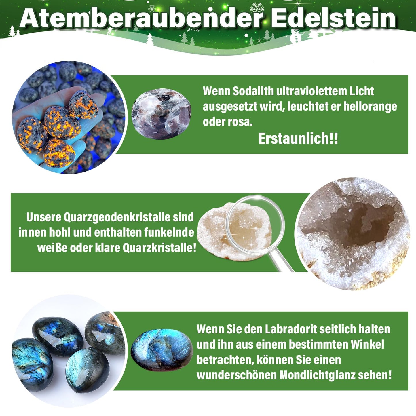 Gemstone Advent Calendar, Christmas Countdown Calendar 2025, 24 Natural Crystals, Gemstones, and Minerals for Collecting and Learning, Christmas Gift for Children-German Edition