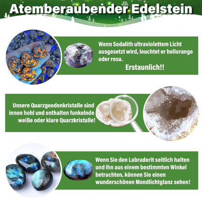 Gemstone Advent Calendar, Christmas Countdown Calendar 2025, 24 Natural Crystals, Gemstones, and Minerals for Collecting and Learning, Christmas Gift for Children-German Edition