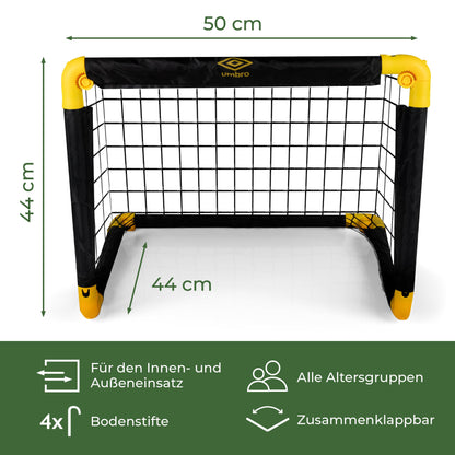 Umbro soccer goal 50 x 44 x 44 cm - set of 2 soccer goals - foldable soccer goal - soccer goals for garden kids - soccer training equipment for indoor and outdoor use - metal - black/yellow