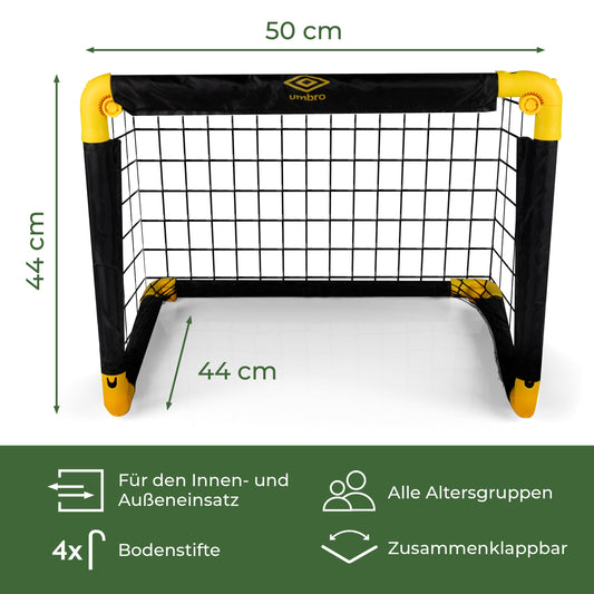 Umbro soccer goal 50 x 44 x 44 cm - set of 2 soccer goals - foldable soccer goal - soccer goals for garden kids - soccer training equipment for indoor and outdoor use - metal - black/yellow