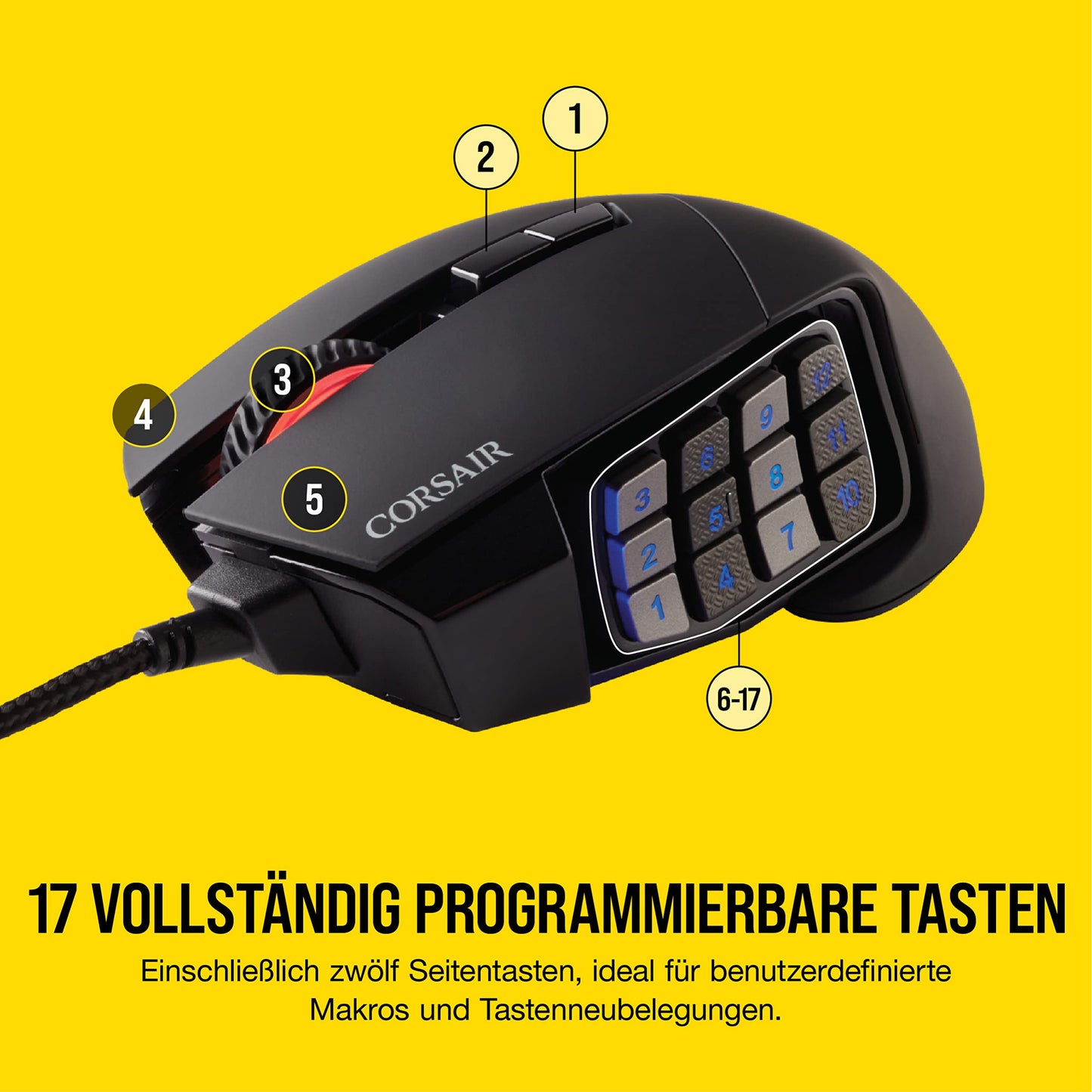 CORSAIR SCIMITAR RGB ELITE Wired MOBA/MMO Gaming Mouse - 18,000 DPI - 17 programmable buttons - iCUE compatible - PC, Mac, PS5, PS4, Xbox - Black