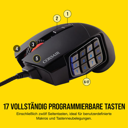 CORSAIR SCIMITAR RGB ELITE Wired MOBA/MMO Gaming Mouse - 18,000 DPI - 17 programmable buttons - iCUE compatible - PC, Mac, PS5, PS4, Xbox - Black