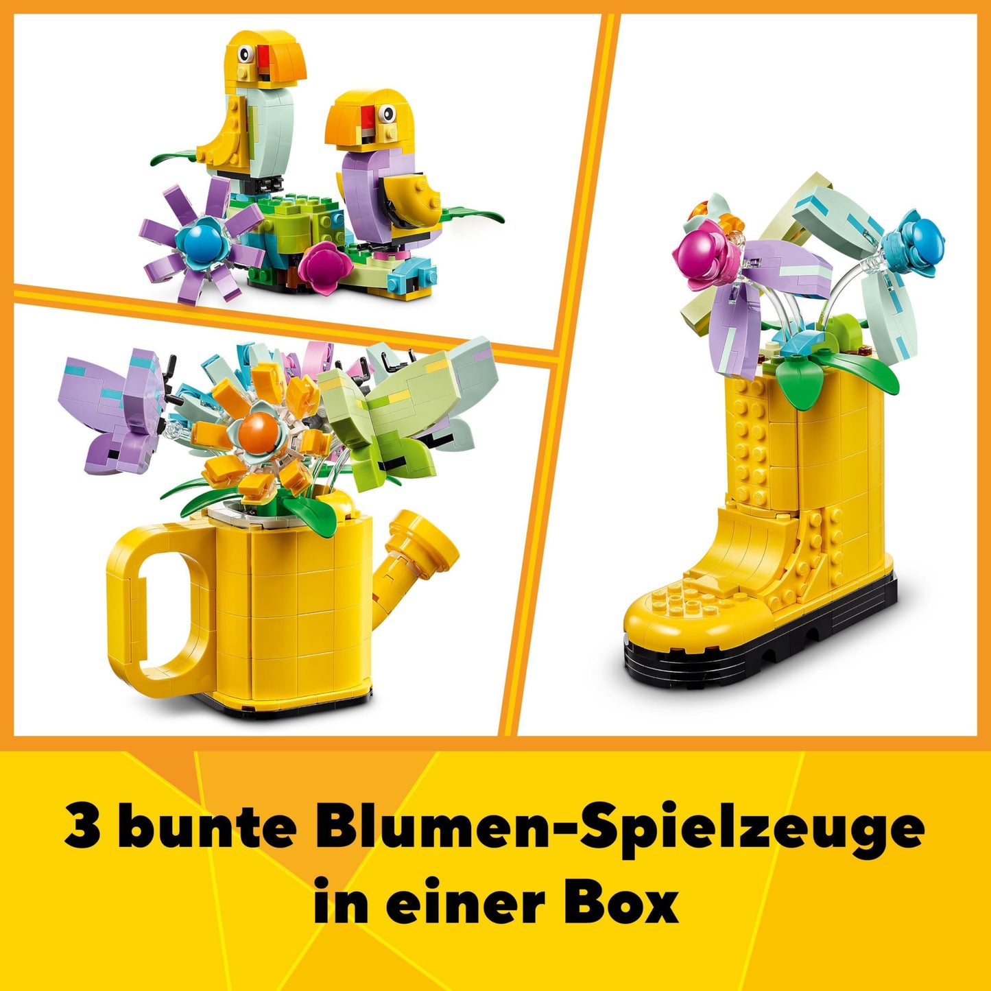 LEGO Icons Mini Plants, 9 artificial flowers to build, Botanical Collection collector's set & Creator 3in1 watering can with flowers set, kids room decor, Build a watering can with flower bouquet