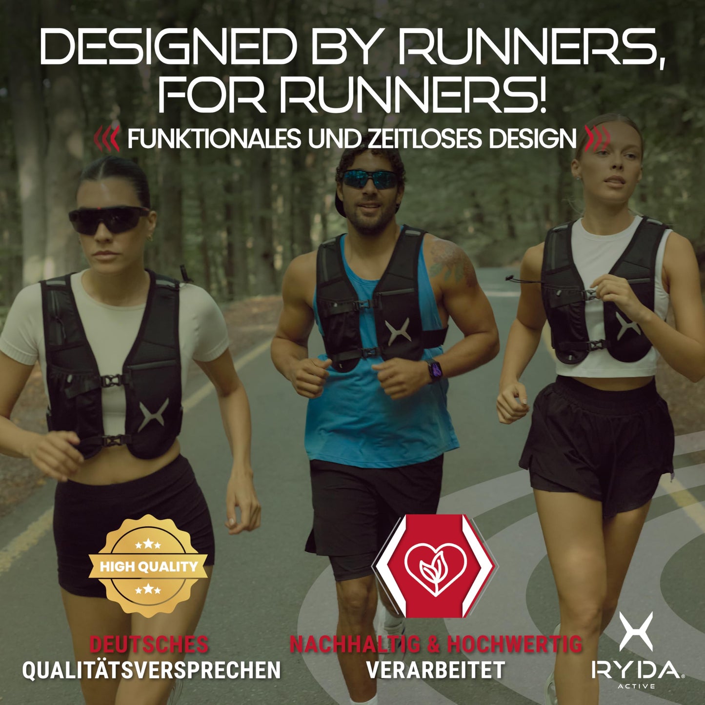 RYDA ACTIVE® running vest for women & men | Ultralight, reflective & universally adjustable | with water bottle & safety label | perfect for jogging, running, trail, marathon & hiking
