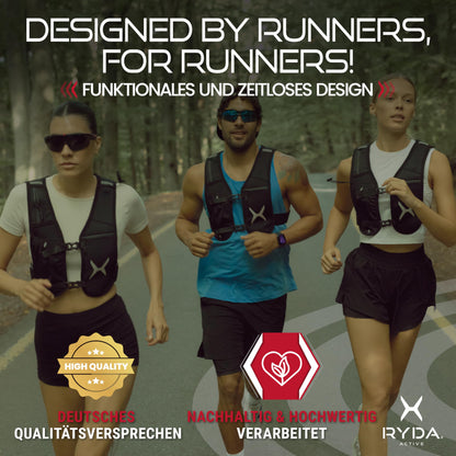 RYDA ACTIVE® running vest for women & men | Ultralight, reflective & universally adjustable | with water bottle & safety label | perfect for jogging, running, trail, marathon & hiking