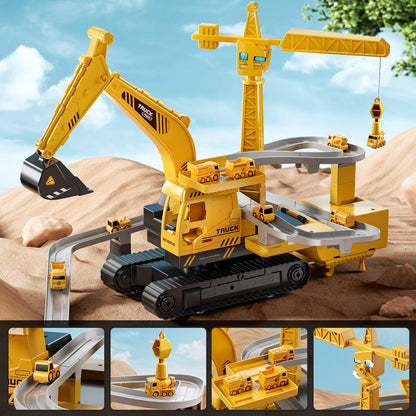TEMI Excavator Toy for 3 4 5 6 7 8-year-old Boys, Construction Vehicle with Race Track, Crane Toy for Kids, Birthday Gift for Boys and Girls from 3 years.