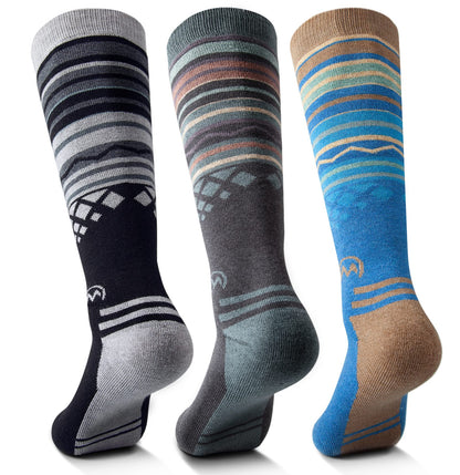 OutdoorMaster 3 pairs of Unisex Merino Wool Ski Socks for women & men, winter snowboarding breathable socks for outdoor sports with OTC design/anti-slip cuffs.