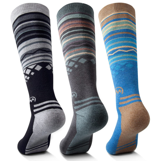 OutdoorMaster 3 pairs of Unisex Merino Wool Ski Socks for women & men, winter snowboarding breathable socks for outdoor sports with OTC design/anti-slip cuffs.