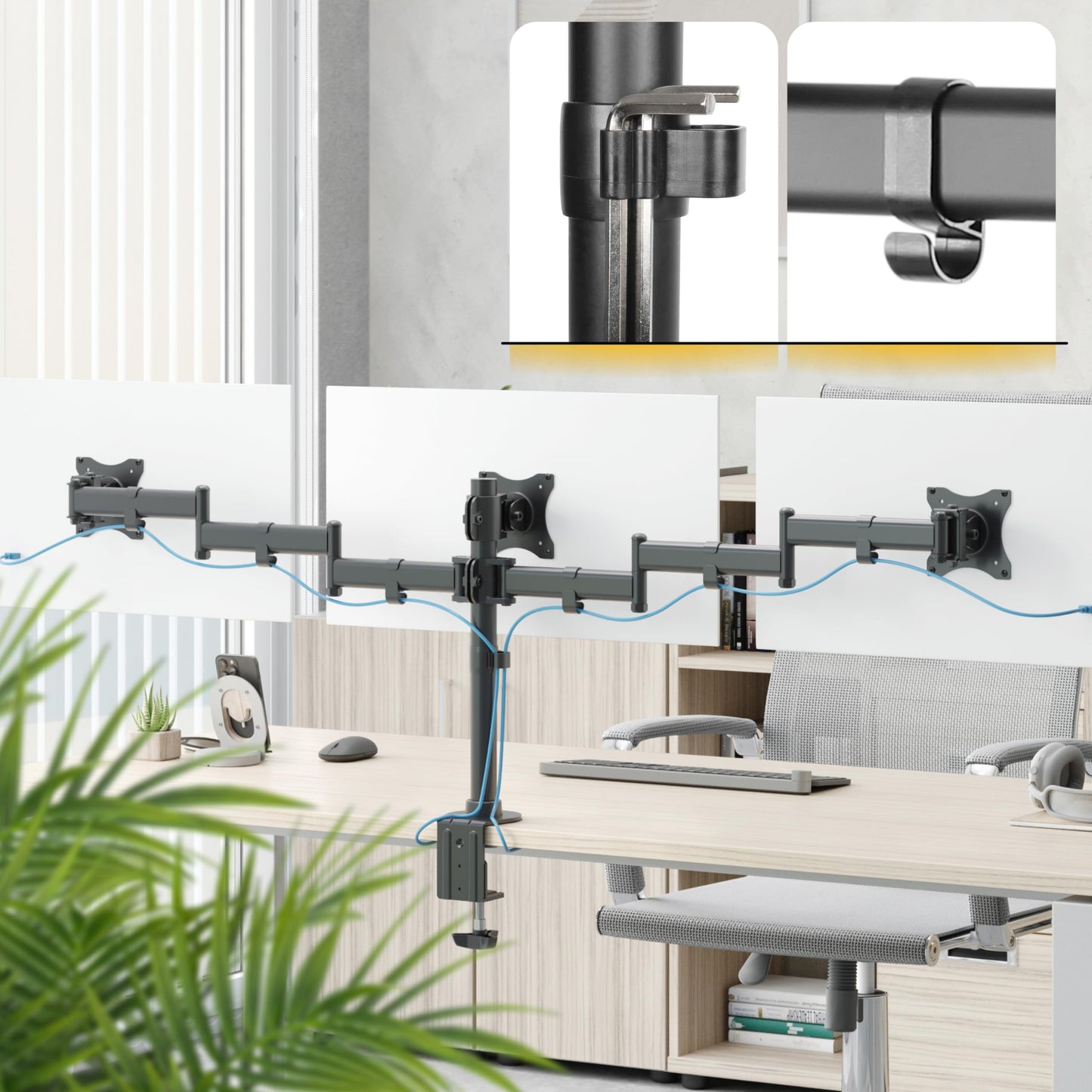 RICOO monitor mount 3-way monitor stand triple arms for 13-27 inch computer monitors screen mount TS5911 PC monitor arm screen stand desk mount holder monitor mount