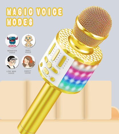 Karaoke microphone, Wireless Bluetooth kids microphone with LED lights, Portable children's karaoke machine, Handheld microphone with speaker recorder for Android/iOS/PC/Smartphone