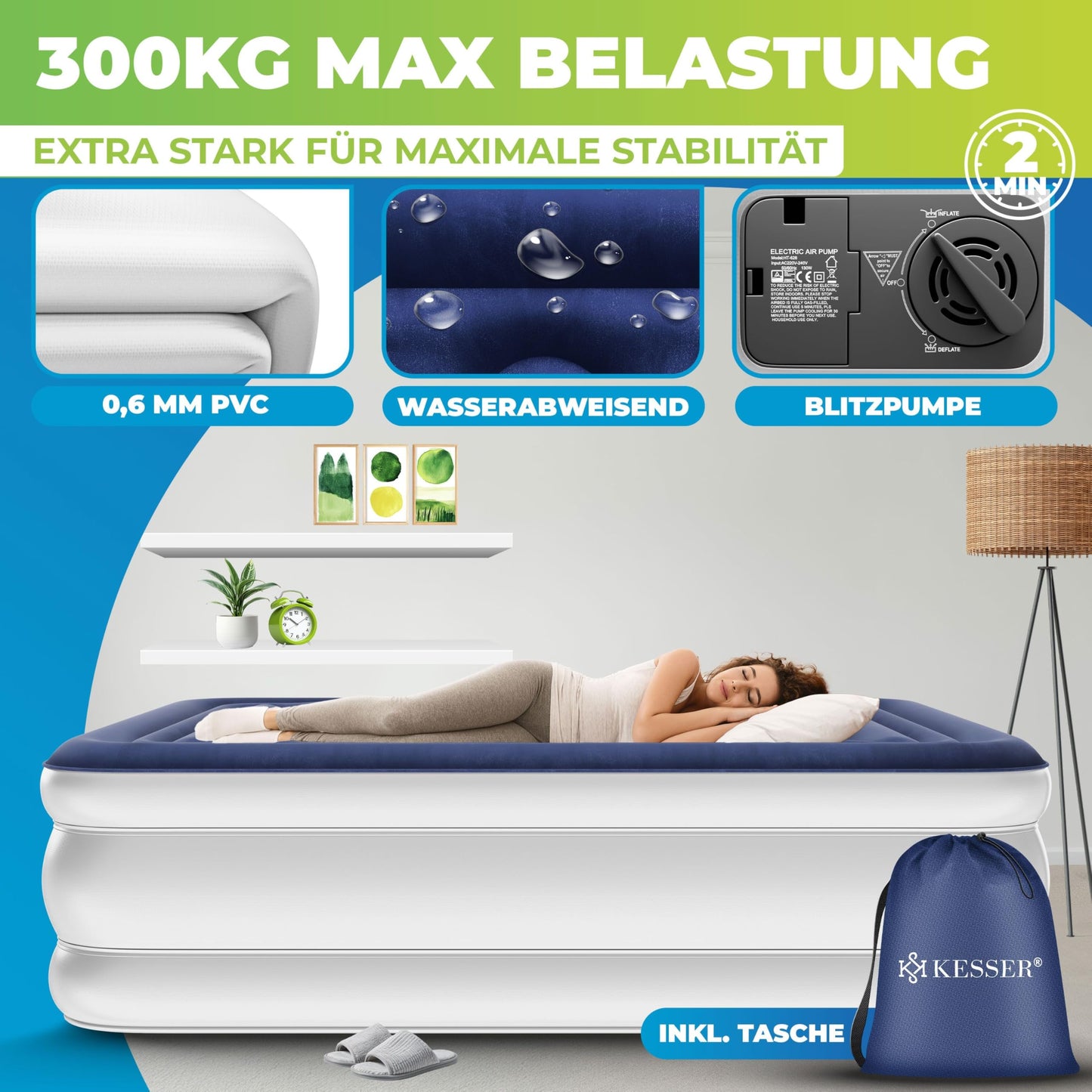 KESSER® Inflatable Mattress Airbed Self-Inflating Guest Bed with Built-In Electric Pump, Air Mattress for Camping or Home Use with Bag, Suitable for 1 Person - 203 x 95 x 51cm
