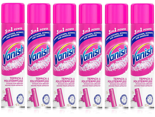 Vanish Power Foam Carpet Cleaner - Carpet Cleaning Solution - Extra strong against dirt, bad odors & dust - 6 x 650 ml