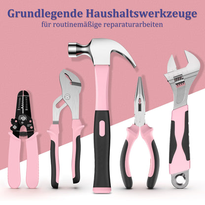 Sundpey Tool Box Filled 281pcs - Portable Complete Tool Sets Tool Box with Socket Set Screwdriver Set Metric Allen Wrench Pliers Tool Case Pink