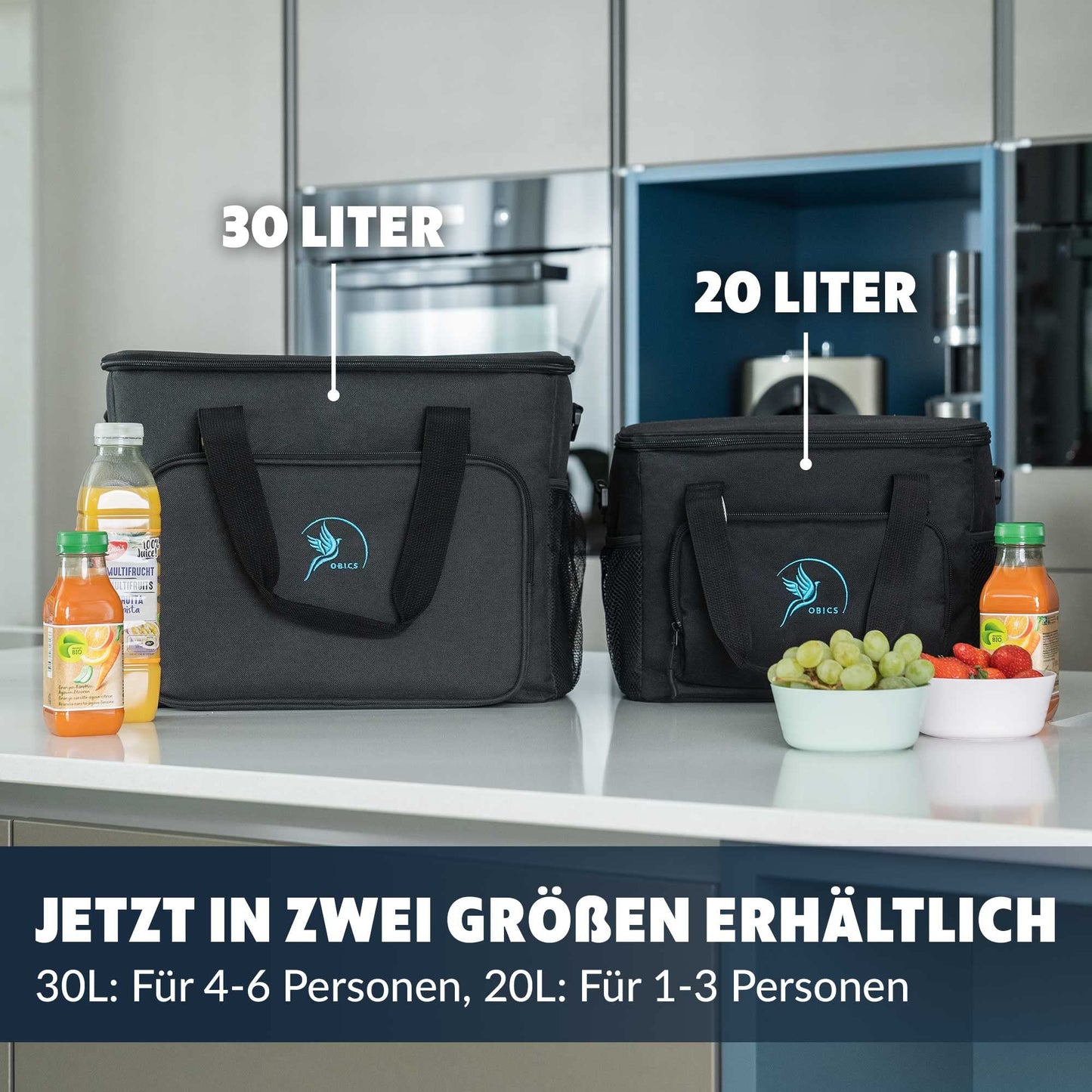 Obic's large cool bag 30L black thermos bag for food at work - insulated bag for men & women - cool bag meal prep large on the go - freezer bag foldable with compartments for car, beach