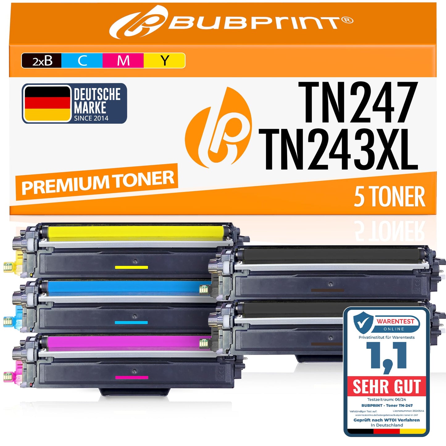 Bubprint TN-247 compatible as a replacement for Brother TN-243CMYK TN247 toner for Brother MFC-L3750CDW DCP-L3550CDW MFC-L3770CDW HL-L3210CW HL-L3230CDW DCP-L3510CDW HL-L3270CDW MFC-L3710CW L3730 5-pack