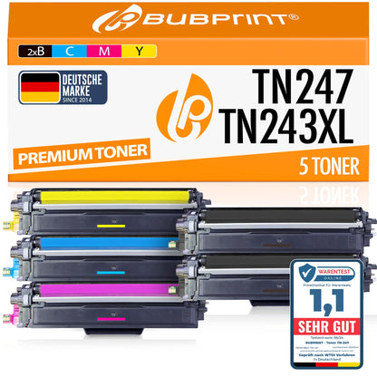 Bubprint TN-247 compatible as a replacement for Brother TN-243CMYK TN247 toner for Brother MFC-L3750CDW DCP-L3550CDW MFC-L3770CDW HL-L3210CW HL-L3230CDW DCP-L3510CDW HL-L3270CDW MFC-L3710CW L3730 5-pack