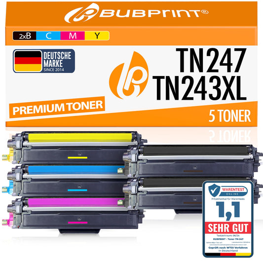 Bubprint TN-247 compatible as a replacement for Brother TN-243CMYK TN247 toner for Brother MFC-L3750CDW DCP-L3550CDW MFC-L3770CDW HL-L3210CW HL-L3230CDW DCP-L3510CDW HL-L3270CDW MFC-L3710CW L3730 5-pack