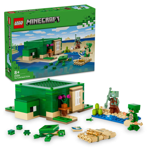 LEGO Minecraft The Turtle Beach House - Toy with animal figures & turtle figure - Playset with accessories - Crafting table, bamboo raft - Gamer gift for boys & girls aged 8+ - 21254