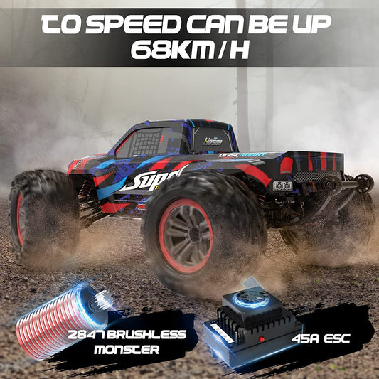 Hosim RC Car, 1:10 Brushless Remote Control Car 68+ km/h, RC Drift Car 4WD with 2 Batteries, Offroad Electronic Toy for Kids and Adults (X08)