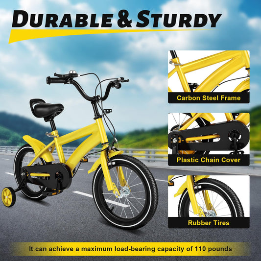 AOAPUMM 14-inch kids bicycle pedal bike children balance bike with training wheels for boys and girls 3-6 years old (Yellow)