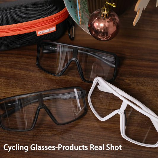RTUOHUIN Self-Tinting Cycling Glasses for Men Women Photochromic Sports Sunglasses UV400 Protection Clear Road Cycling Glasses TR90 Frame Fast Cycling for Cycling, Running, Outdoor Sports - Sand-White