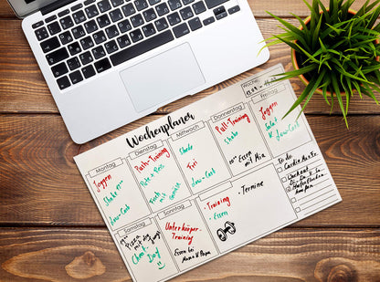 Clever Gadgets magnetic weekly planner + 3 whiteboard markers & eraser/ 38cm x 26cm/ wipeable/ fridge planner/ fitness planner/ magnet planner