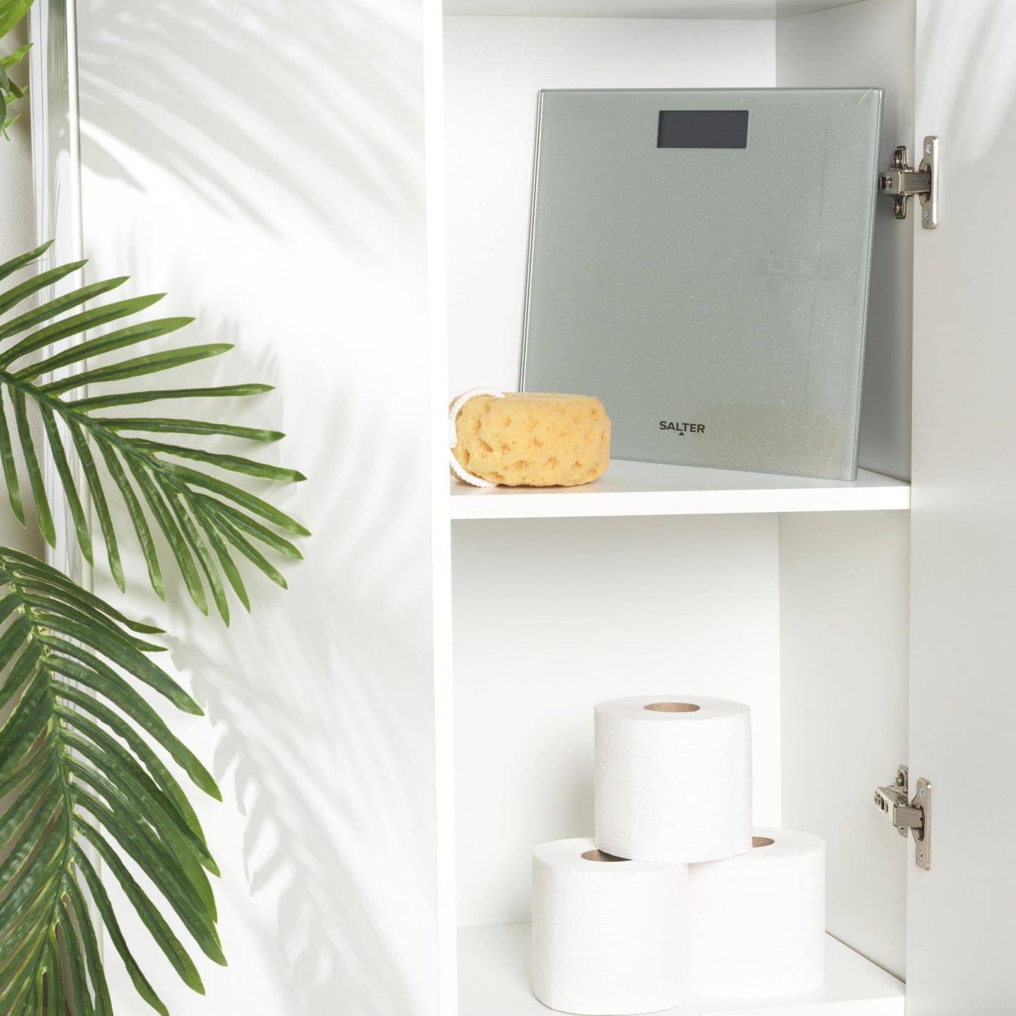 Salter 9037 SVGL3R bathroom scale with glitter, digital personal scale, tempered glass platform, easily readable, instant weight measurement, glass scale, 180kg capacity, body scale, Silver.