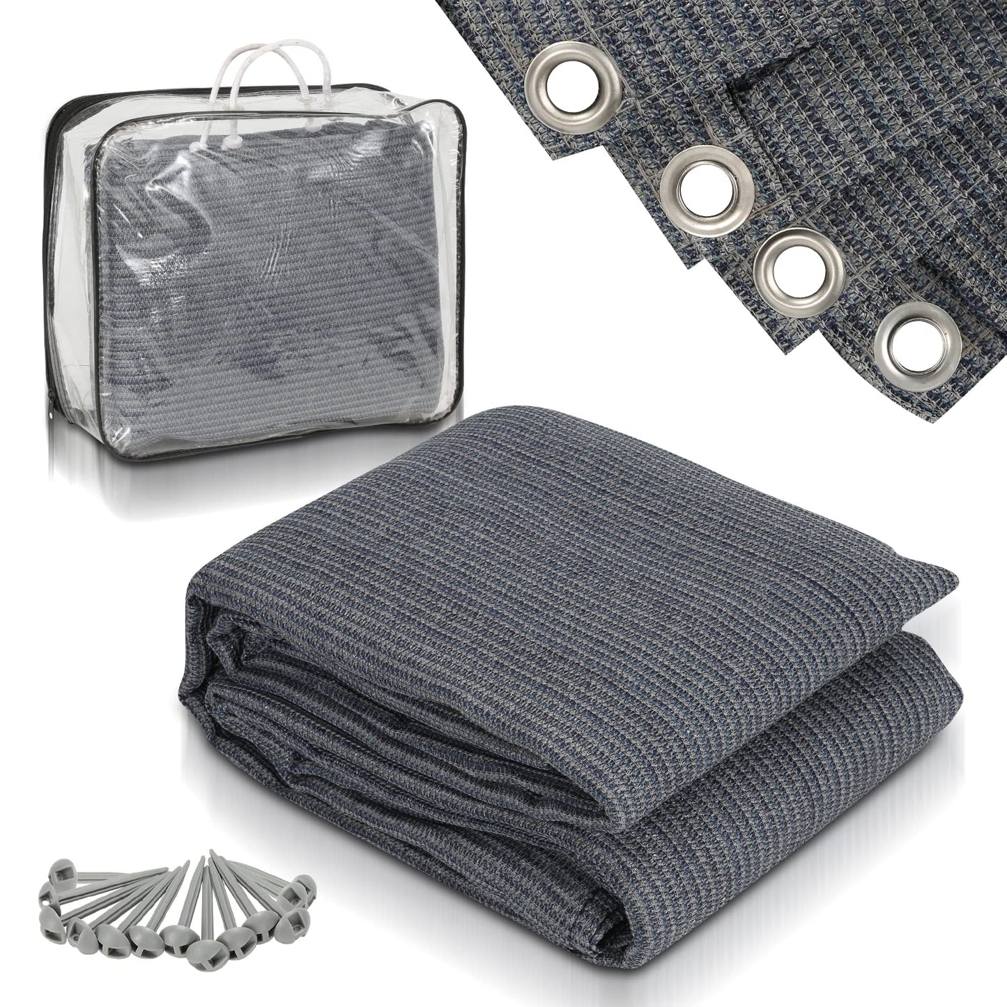 Vigevee awning carpet, tent floor for camping, breathable non-slip, washable, tent carpet with 13 pegs and carrying bag, Grey Blue, 200x200cm