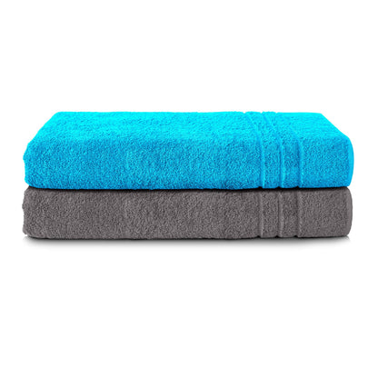 Comfortec 2-piece sauna towel set 70x200 cm made of 100% cotton, XXL sauna towels, soft, large, terry, quick-drying, anthracite gray/turquoise.