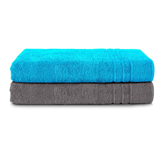 Comfortec 2-piece sauna towel set 70x200 cm made of 100% cotton, XXL sauna towels, soft, large, terry, quick-drying, anthracite gray/turquoise.