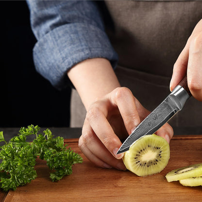 Wakoli EDIB Damascus knife vegetable knife 8.5cm - Sharp office & peeling knife made of 67 layers of Damascus steel with VG10 core and Pakkawood handle - Small kitchen knife for vegetables & fruits - Gift idea