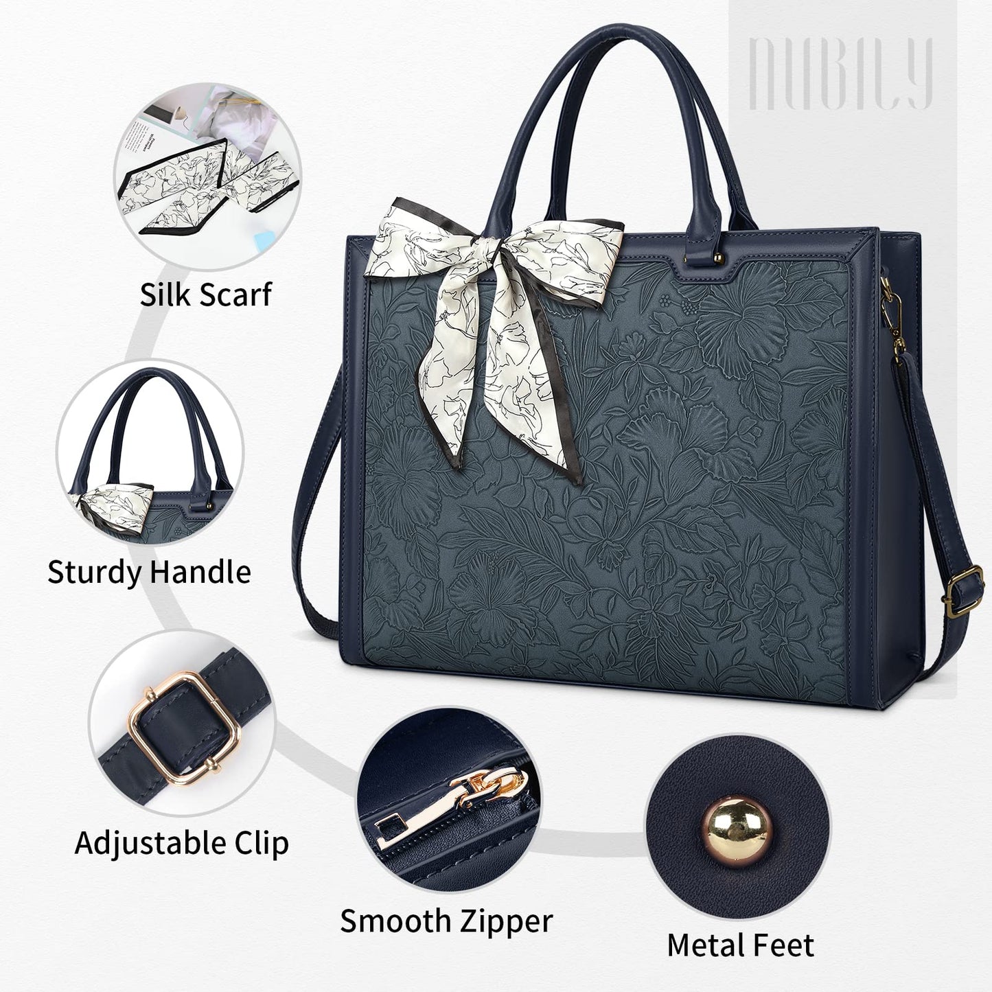 NUBILY women's handbag shopper large leather shoulder bag elegant big laptop shoulder bag work bag notebook bag 15.6 inch blue