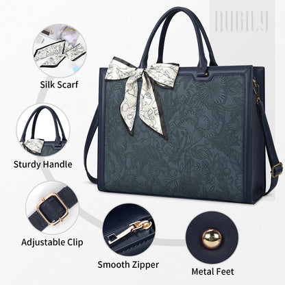NUBILY women's handbag shopper large leather shoulder bag elegant big laptop shoulder bag work bag notebook bag 15.6 inch blue