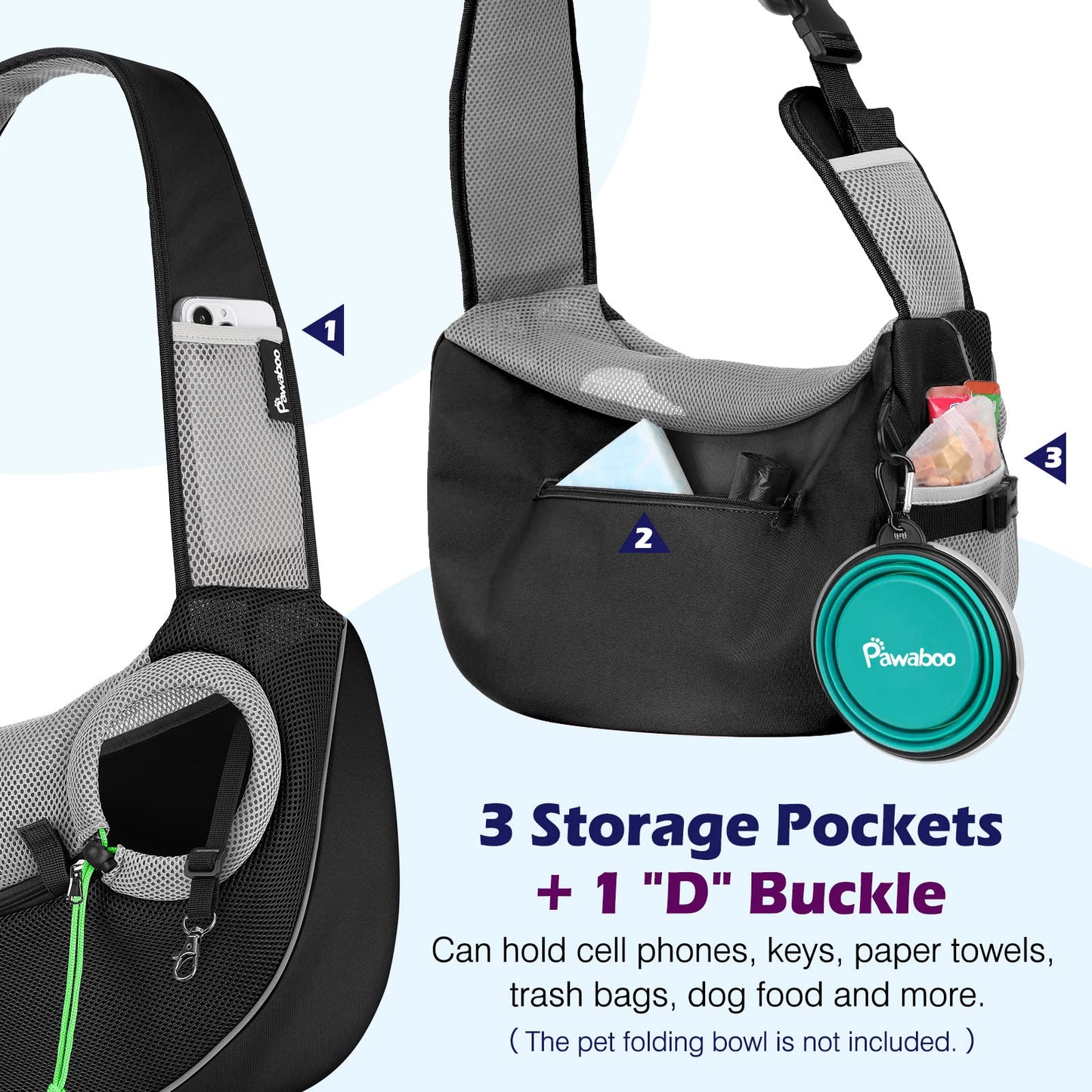 Pawaboo Dog Carrier, Adjustable Pet Carrier Bag, Pet Shoulder Bag for Dogs, Pet Carrier for Pets, Dog Carriers Sling for Outdoor Walk Travel - Large, Black