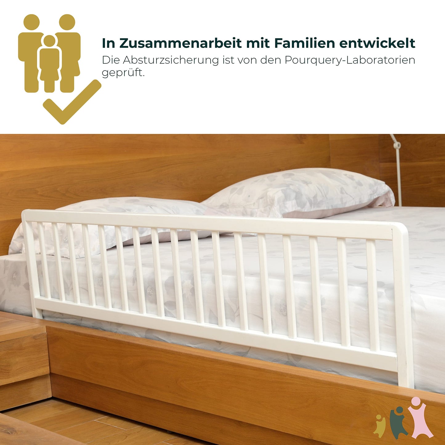 Geuther wooden bed guard | Bed rail for children | Bed guard as fall protection for bed | Baby bed guard for parents' bed, children's bed guard & baby bed in 140 cm length, white.