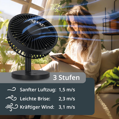 ADE Fan very quiet | USB desk fan 3 speeds | battery up to 7.5h runtime | 2,000 mAh | 90° tilt angle | light and flexible | anthracite.