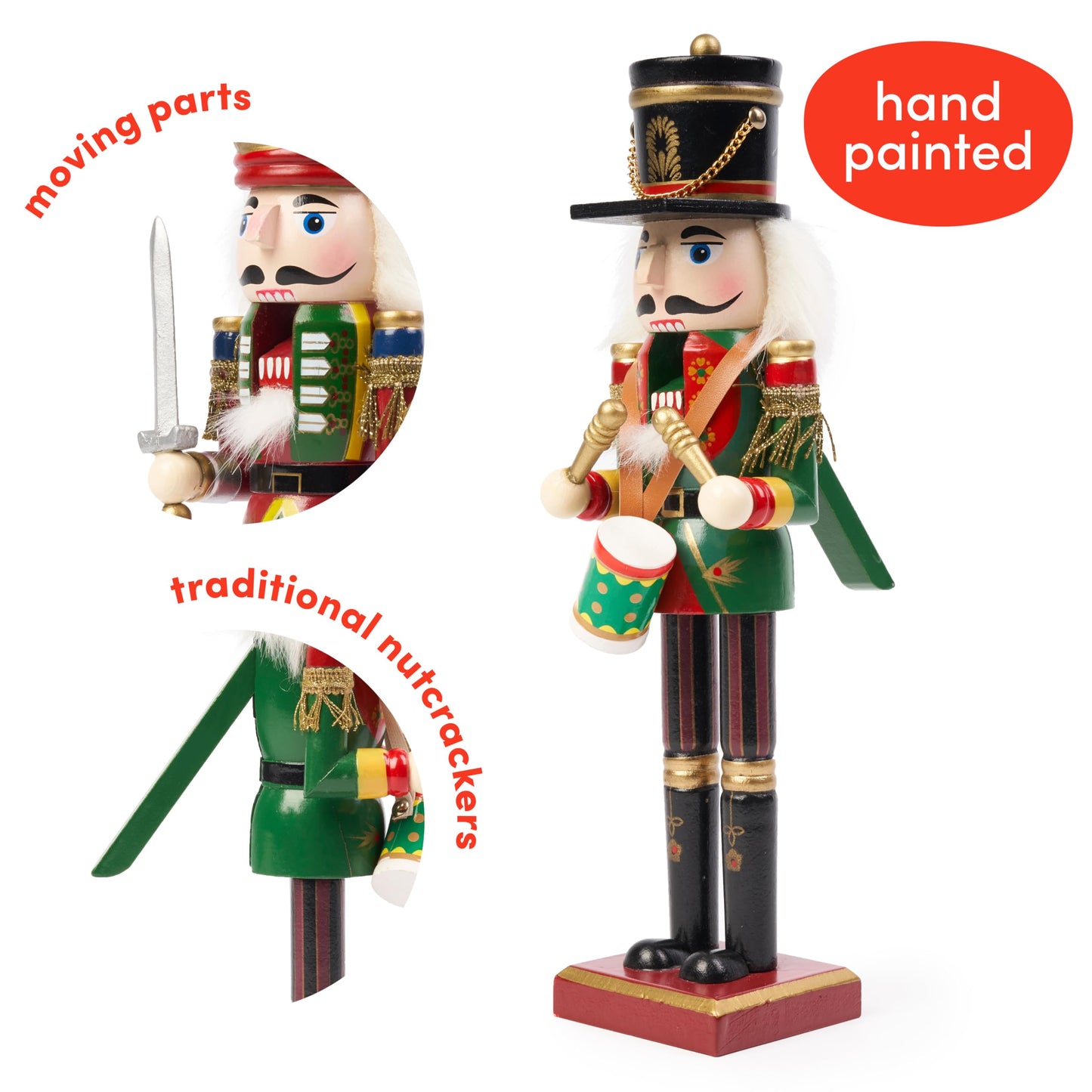 THE TWIDDLERS 2 Large Nutcracker Christmas Figures made of wood, 30cm - Traditional Christmas decor High-quality pine wood, indoor Christmas decorations, Classic ornaments & movable parts
