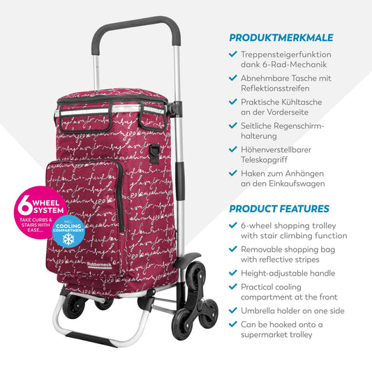Rubberneck shopping trolley - Foldable cart - Cooler compartment - Adjustable handle - Red