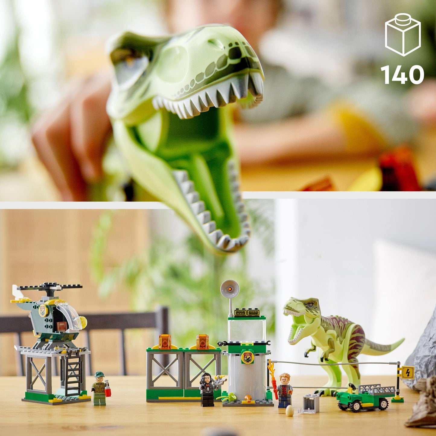 LEGO Jurassic World T. Rex Escape, dinosaur toy for ages 4+, set includes large dino figure, helicopter, airport, and toy car, perfect gift for Jurassic Park movie fans 76944