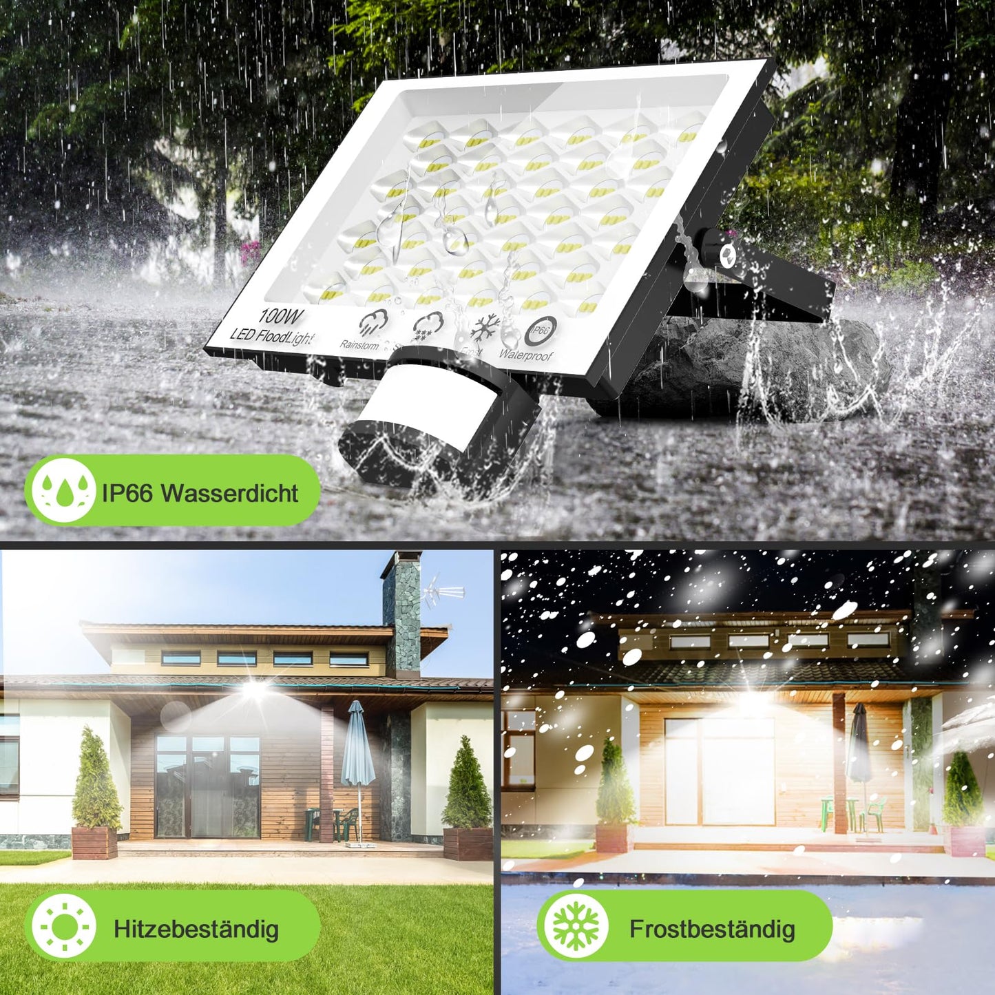 LED floodlight with motion sensor outside - 100W 10000LM 6500K LED floodlight outside with remote control, timing function, adjustable brightness LED floodlight, IP66 waterproof spotlight for garage yard