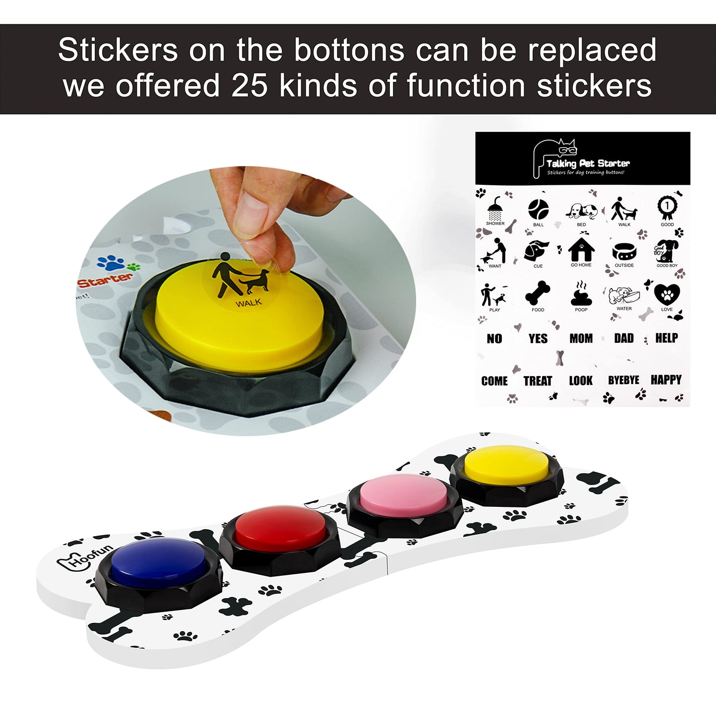 WHATOOK Dog Buttons Communication for Cat Dog, Buzzer with Recording Function, 4-Pack Recordable Training Sound Pad for Dogs Kids Press for Interaction, Games to Communicate and Speak